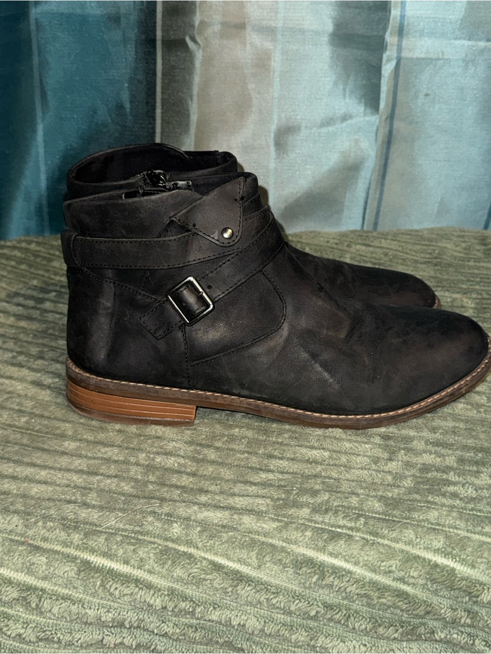 Clarks Black Leather Ankle Booties with Buckle Strap